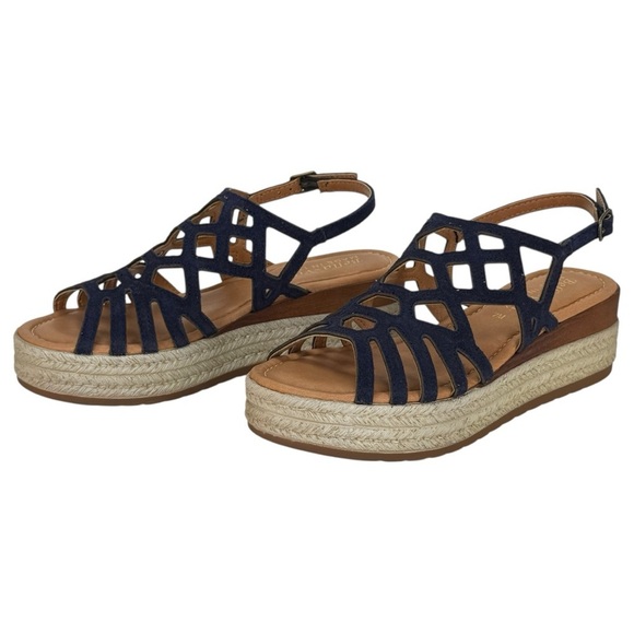 Bella Vita Zip-Italy Navy Leather Womens Wedge Sandals Size 7M - Picture 10 of 14